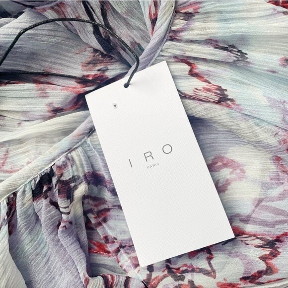 NWT IRO Jozefa Abstract Print Cut-Out Ruffle Pleated Blouse Size 36 EU 6 US NEW - Picture 11 of 14